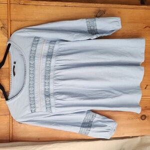 Cotton Blue Lace Trim Top